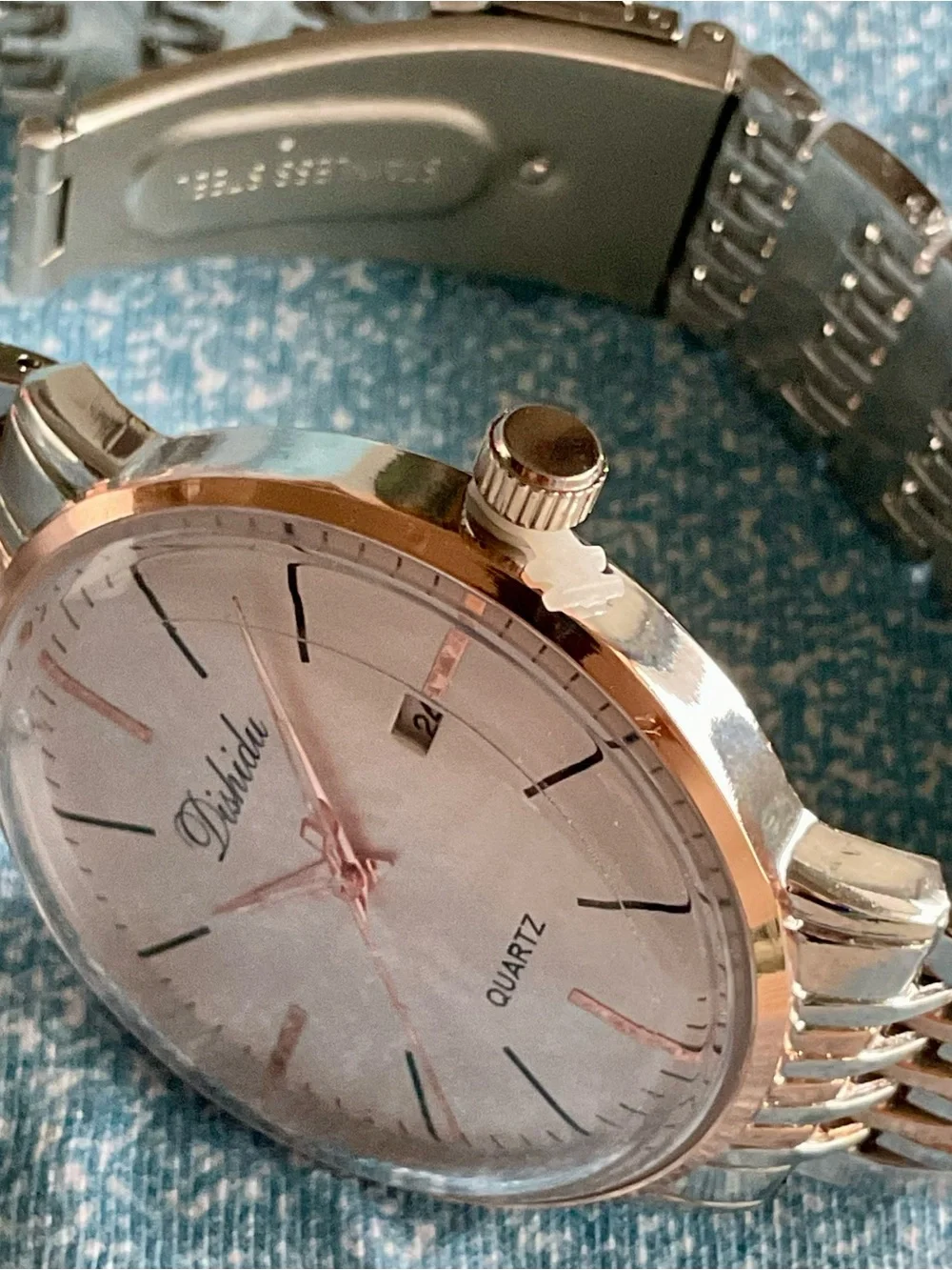 NIB Classic Dishidu Gold And S/S Dress Watch Two Tone Mesh Bracelet w Tool